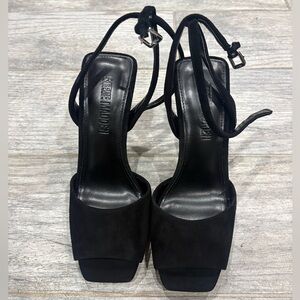 Steve Madden Black Suede Square-Toe Ankle Tie Heels